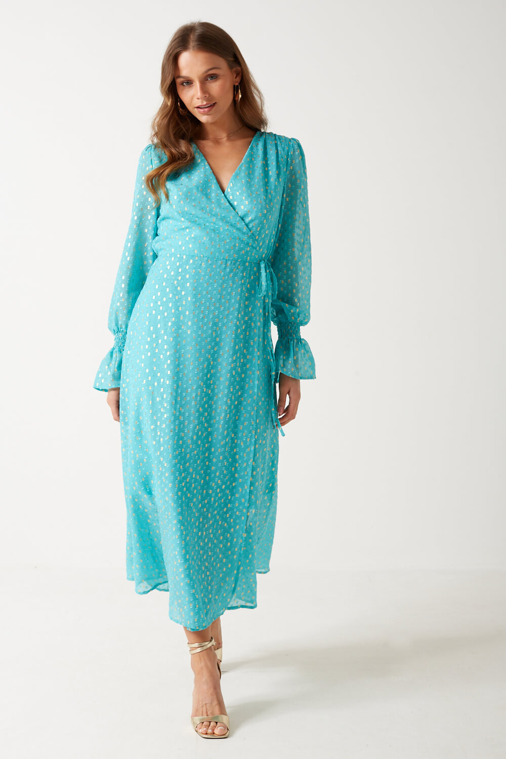 Elia Foil Spot Print Midi Dress in Blue