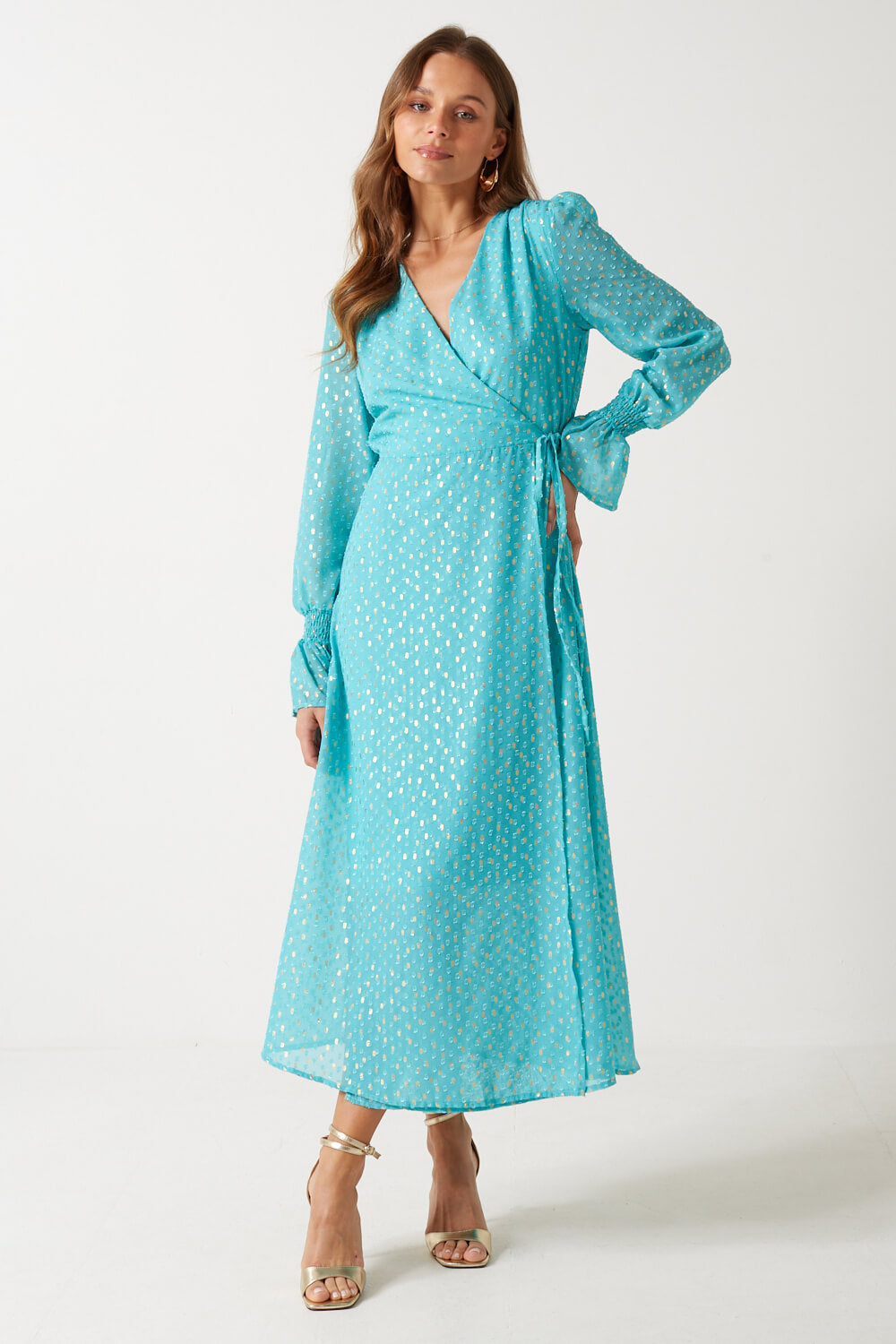 Elia Foil Spot Print Midi Dress in Blue