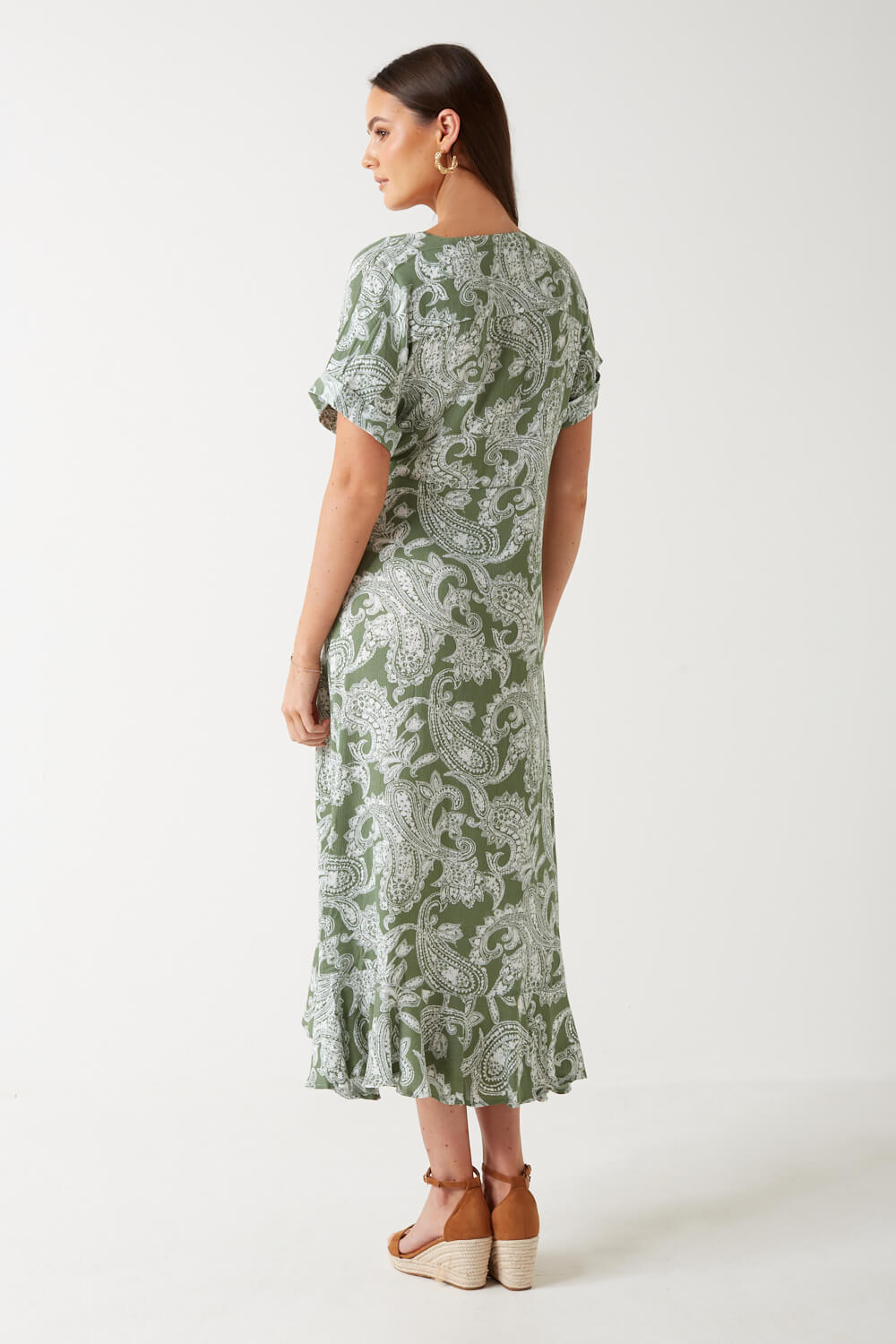 Emilia Paisley Print Wrap Dress in Sage
