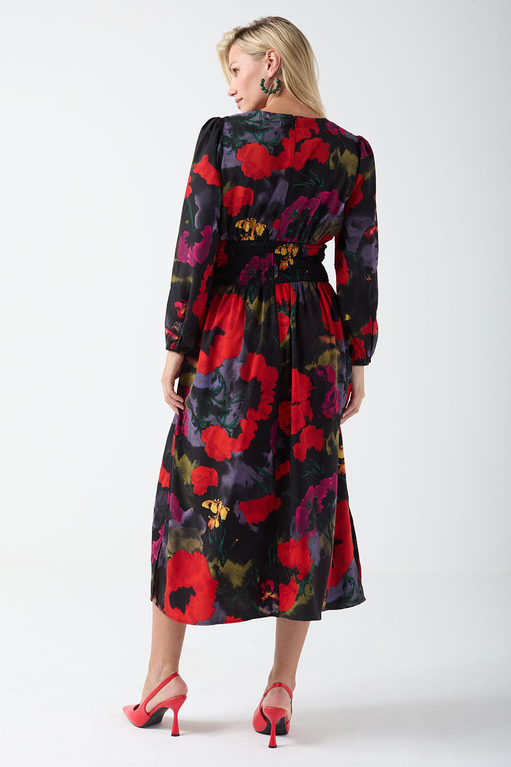 Rose Floral Print Midi Dress