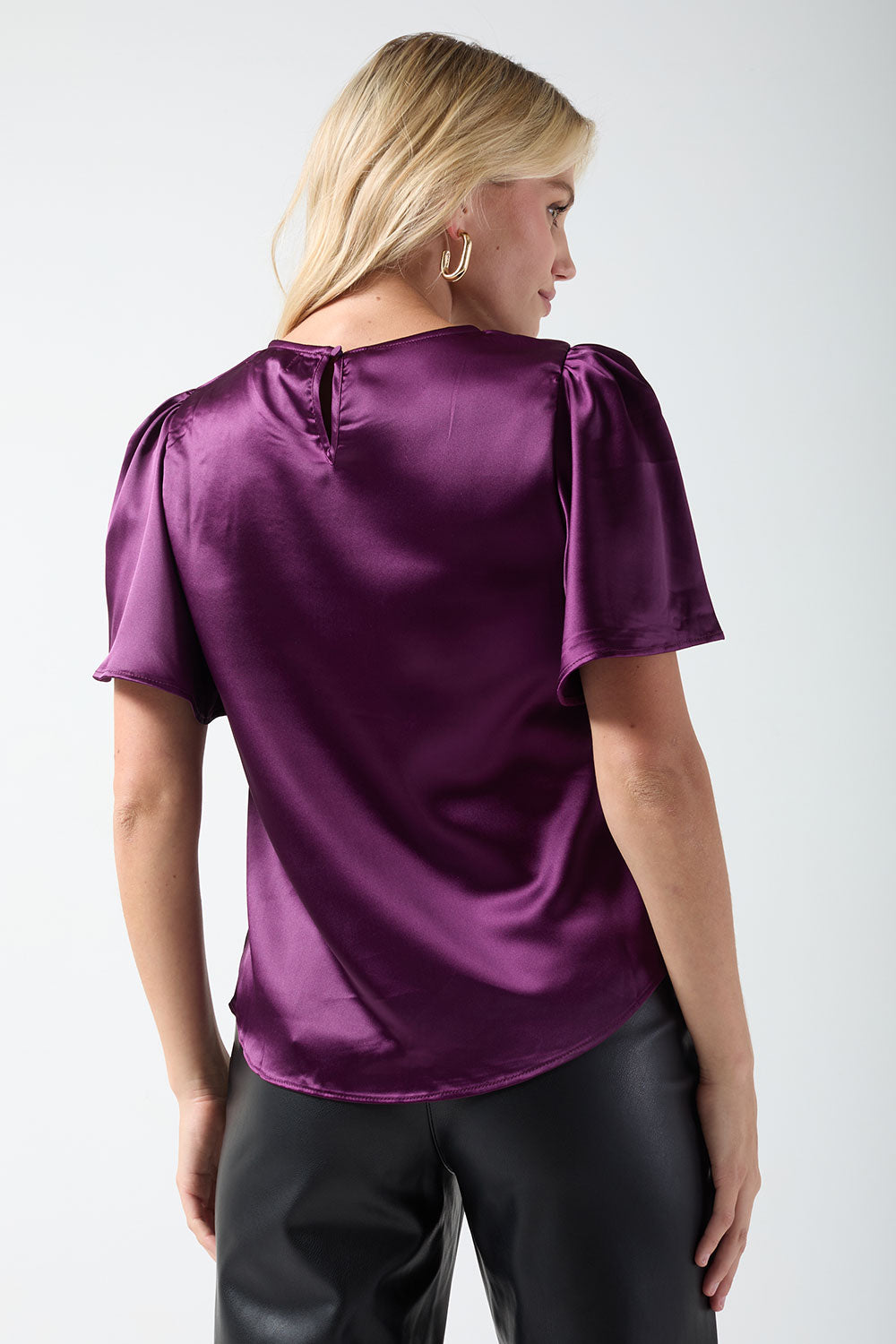 Annie Satin Short Sleeve Top in Purple