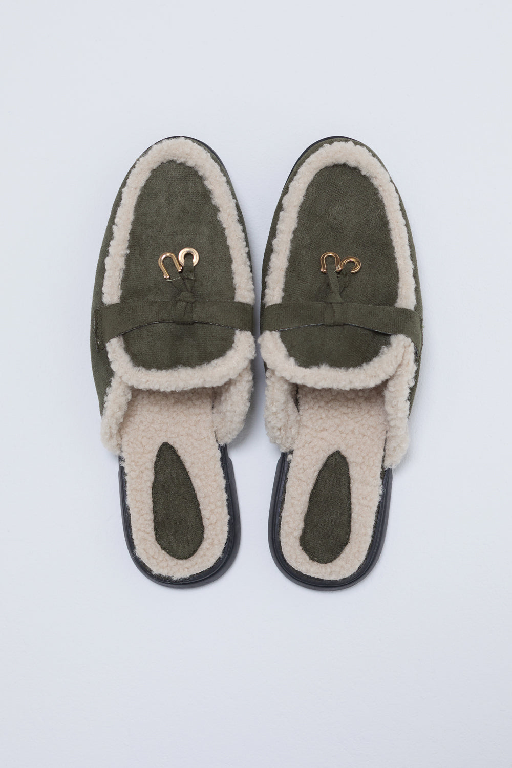 Sue Teddy Lined Slip Ons in Khaki