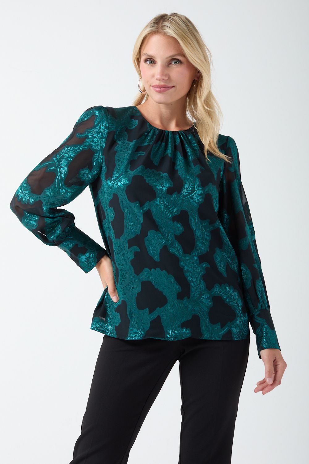 Monique Baroque Print Top in Green