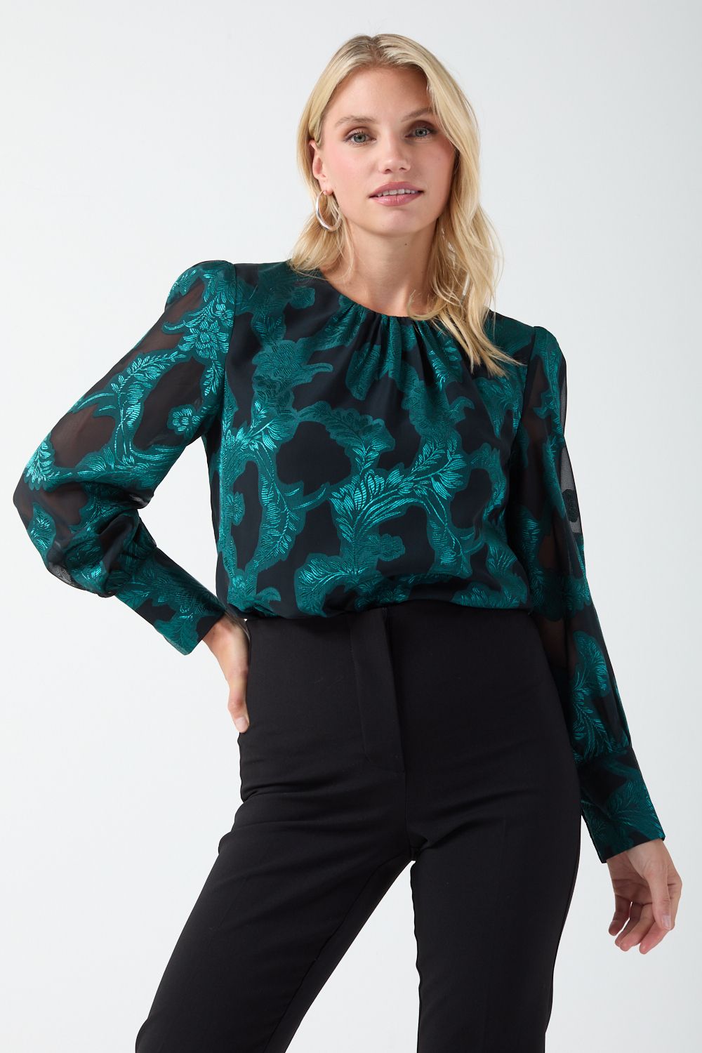 Monique Baroque Print Top in Green