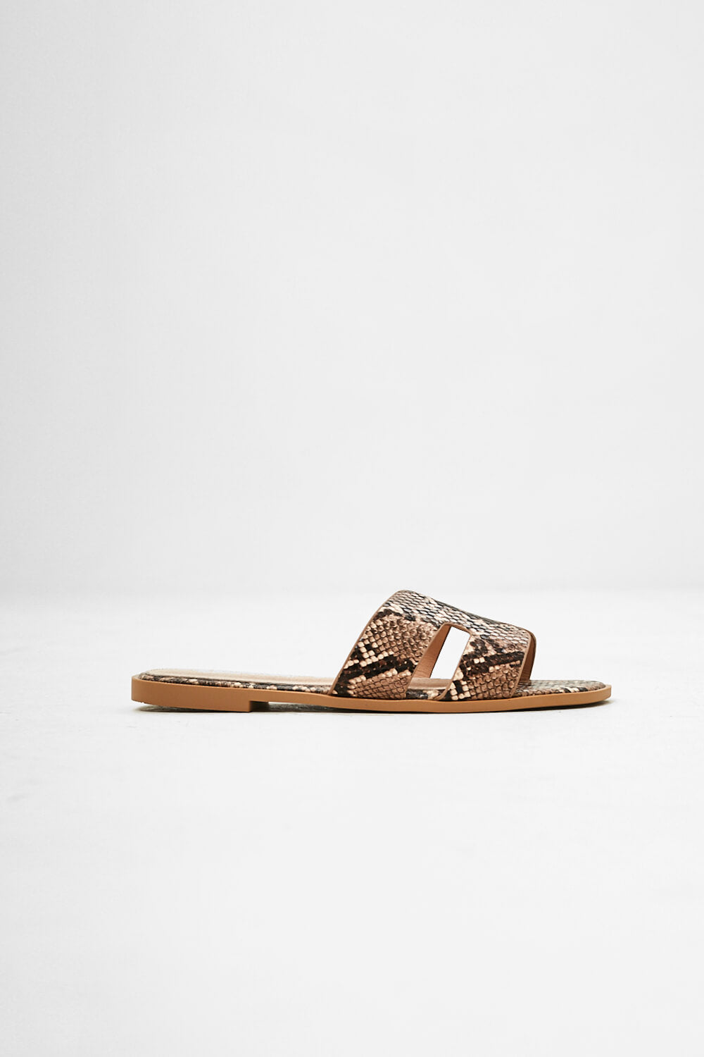 Lolly Brown Snakeskin Slider Sandals