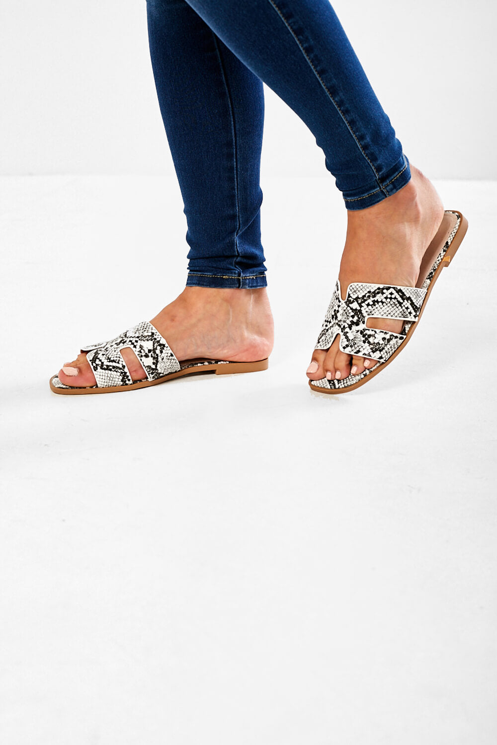 Lolly Snakeskin Slider Sandals