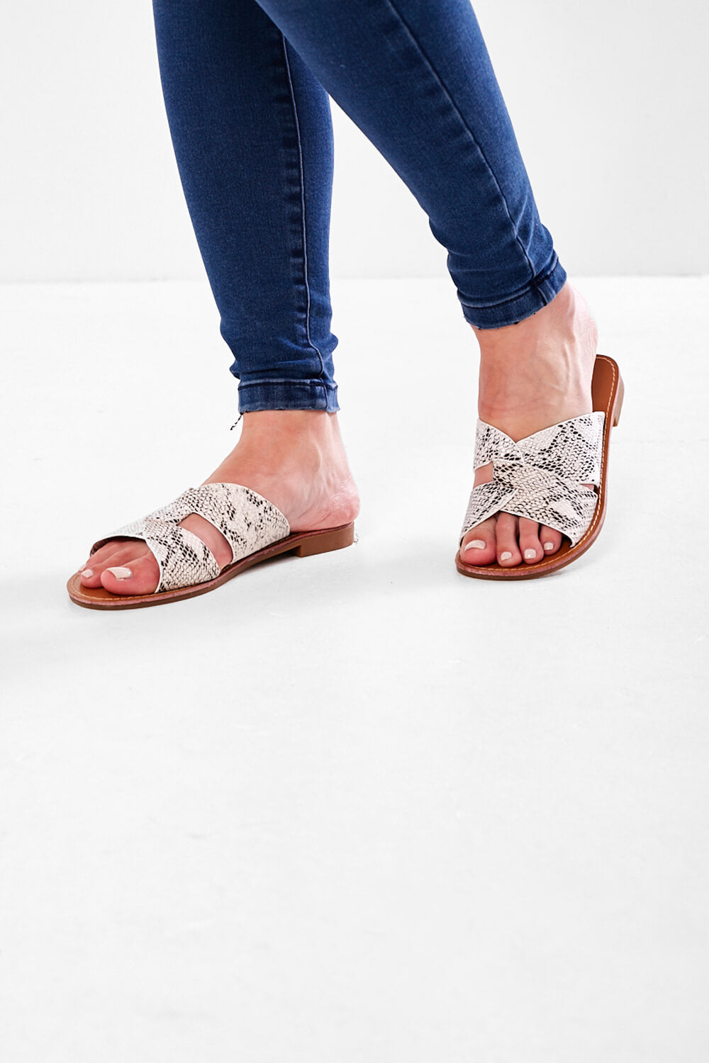 Anastasia Slider Sandals in Snakeskin