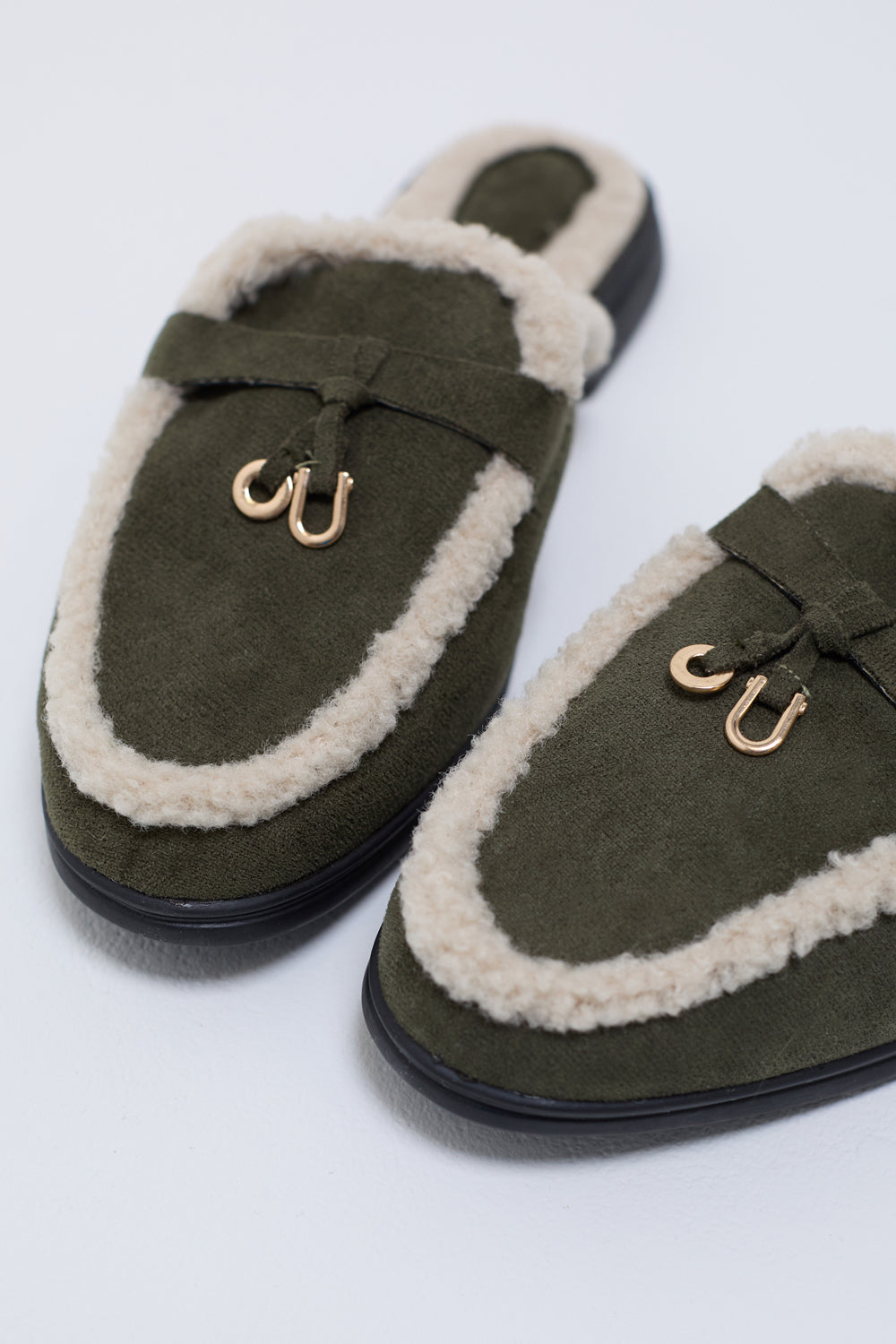 Sue Teddy Lined Slip Ons in Khaki