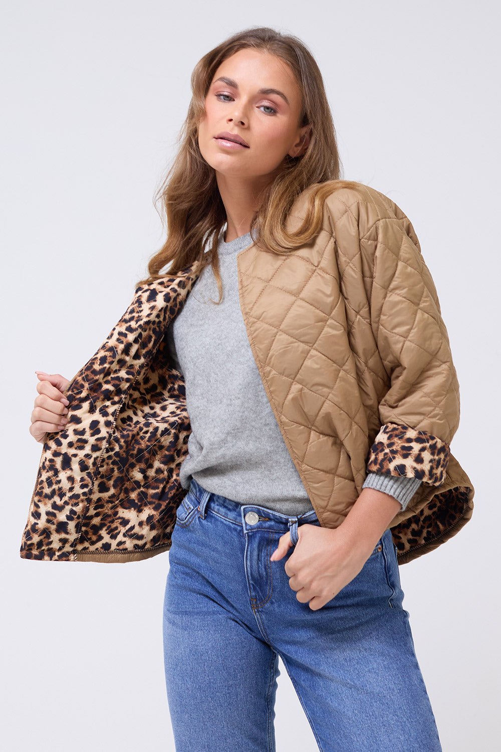 Nisha Quilted Short Jacket in Camel