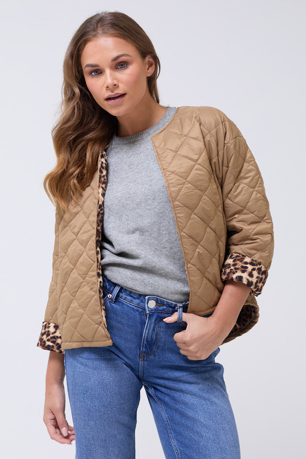 Nisha Quilted Short Jacket in Camel