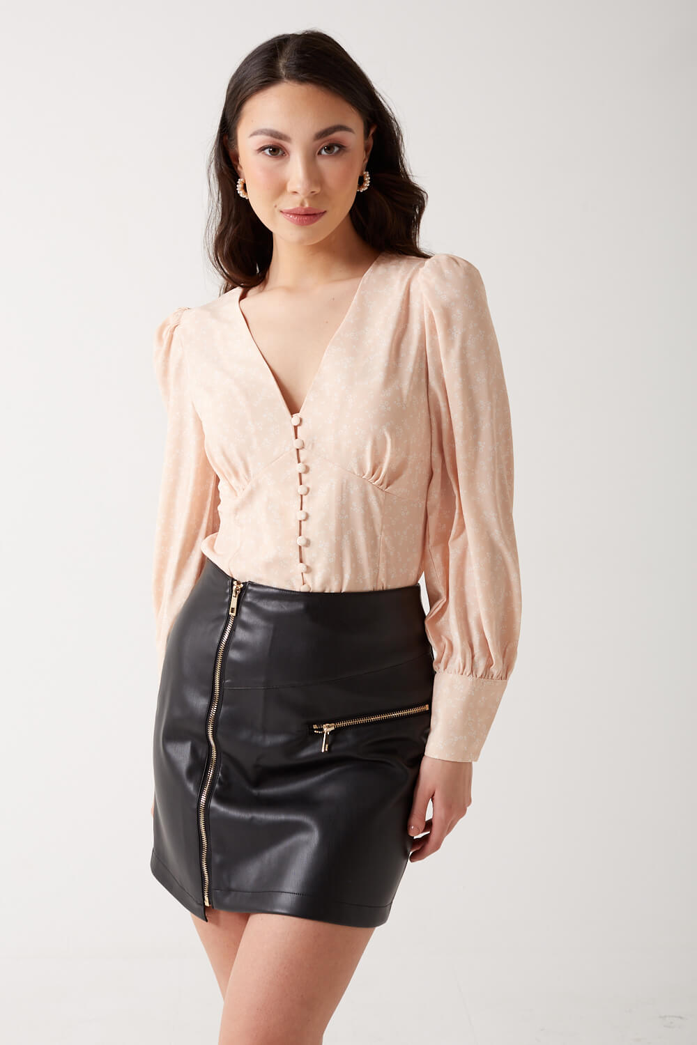 Erina Puff Sleeve Floral Blouse in Peach