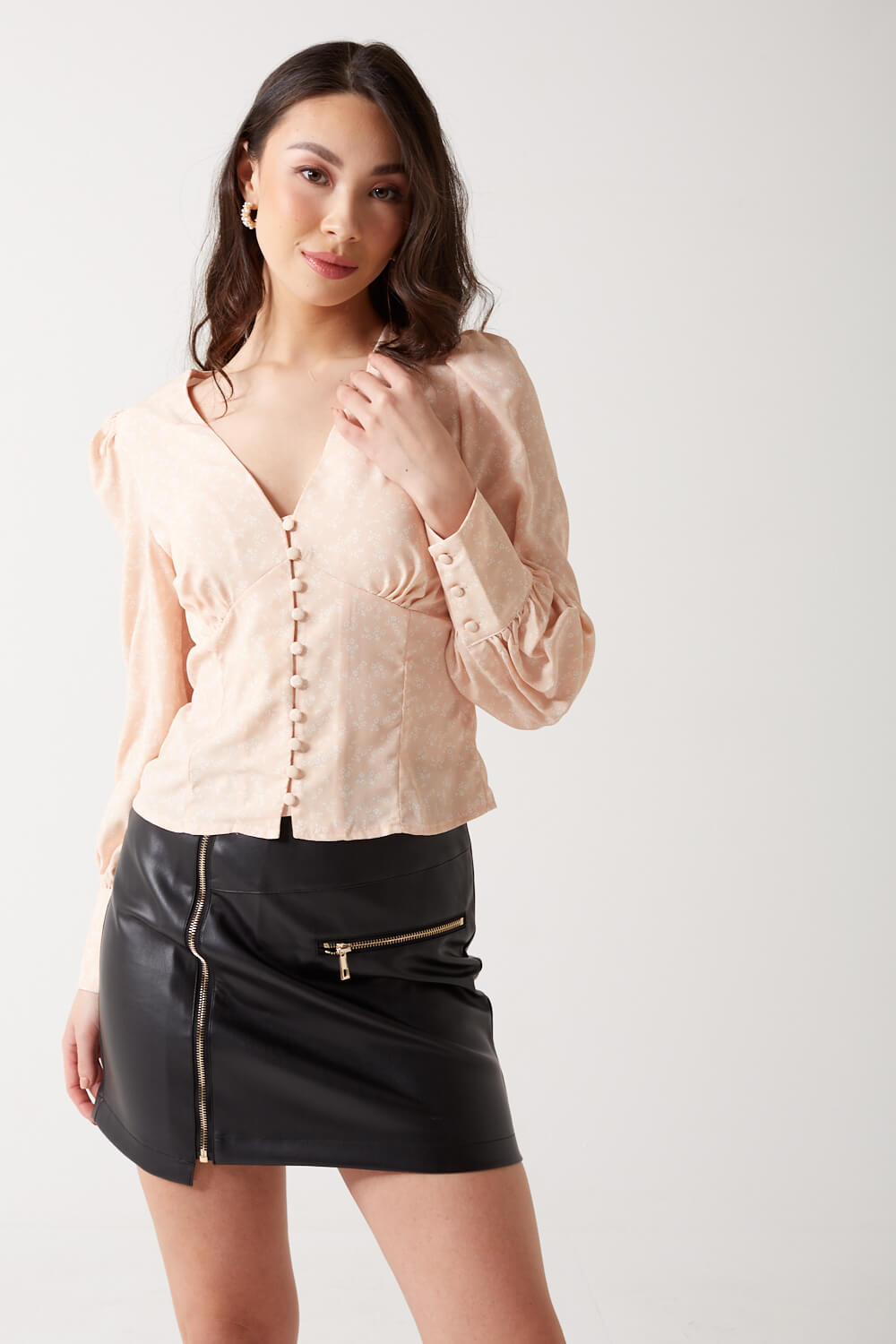 Erina Puff Sleeve Floral Blouse in Peach