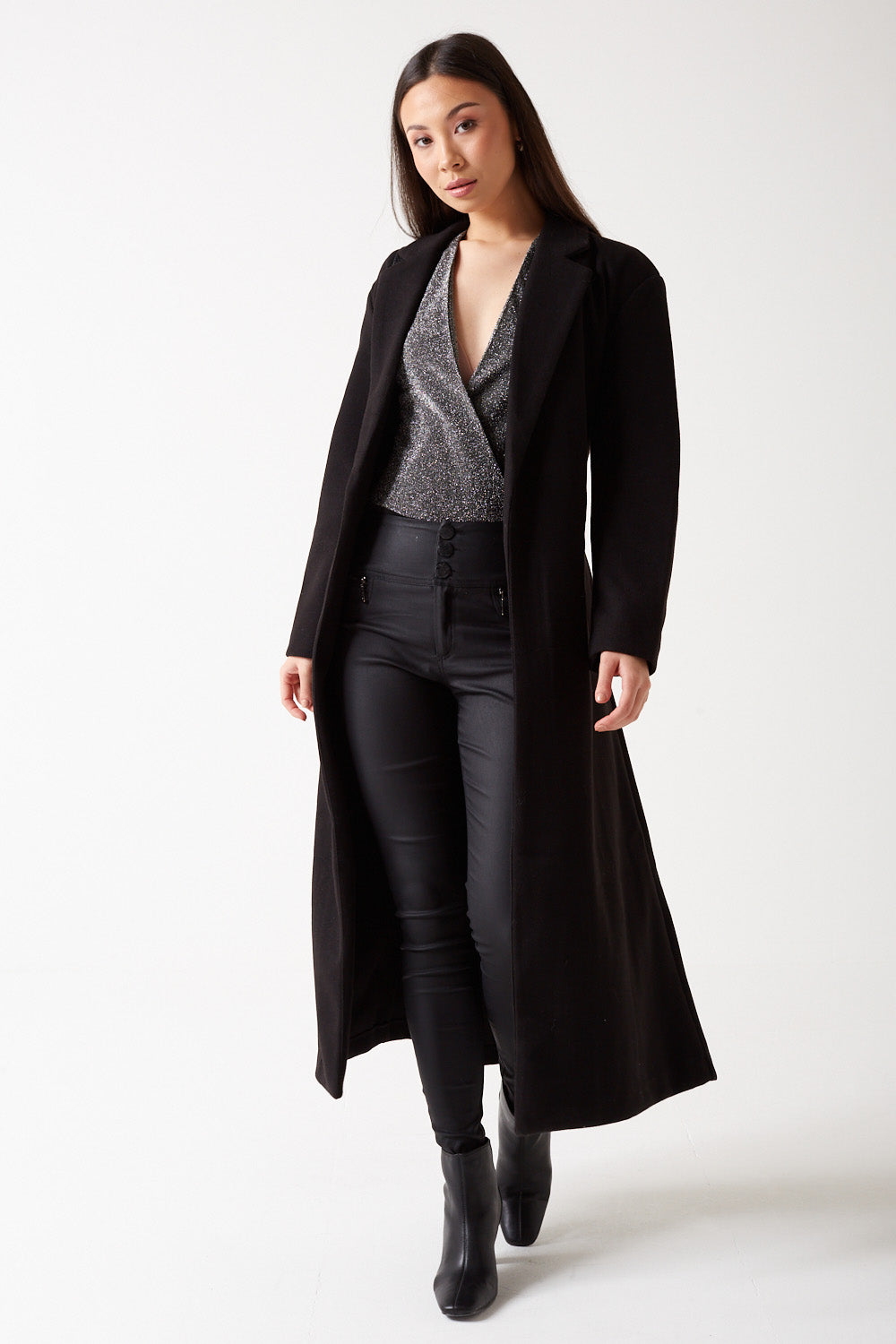 Evy V Neck Glitter Bodysuit in Silver