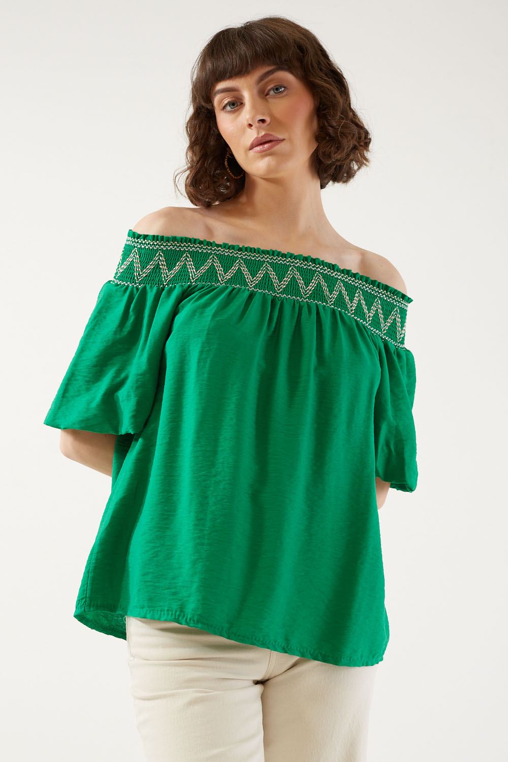 Carmelia Elasticated Top in Green