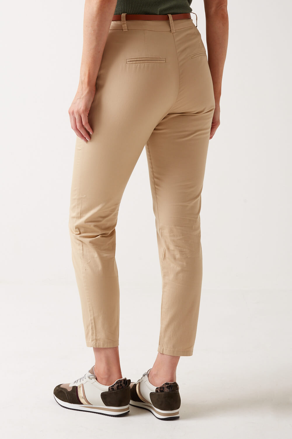 Flash Mid Rise Belted Trousers in Beige