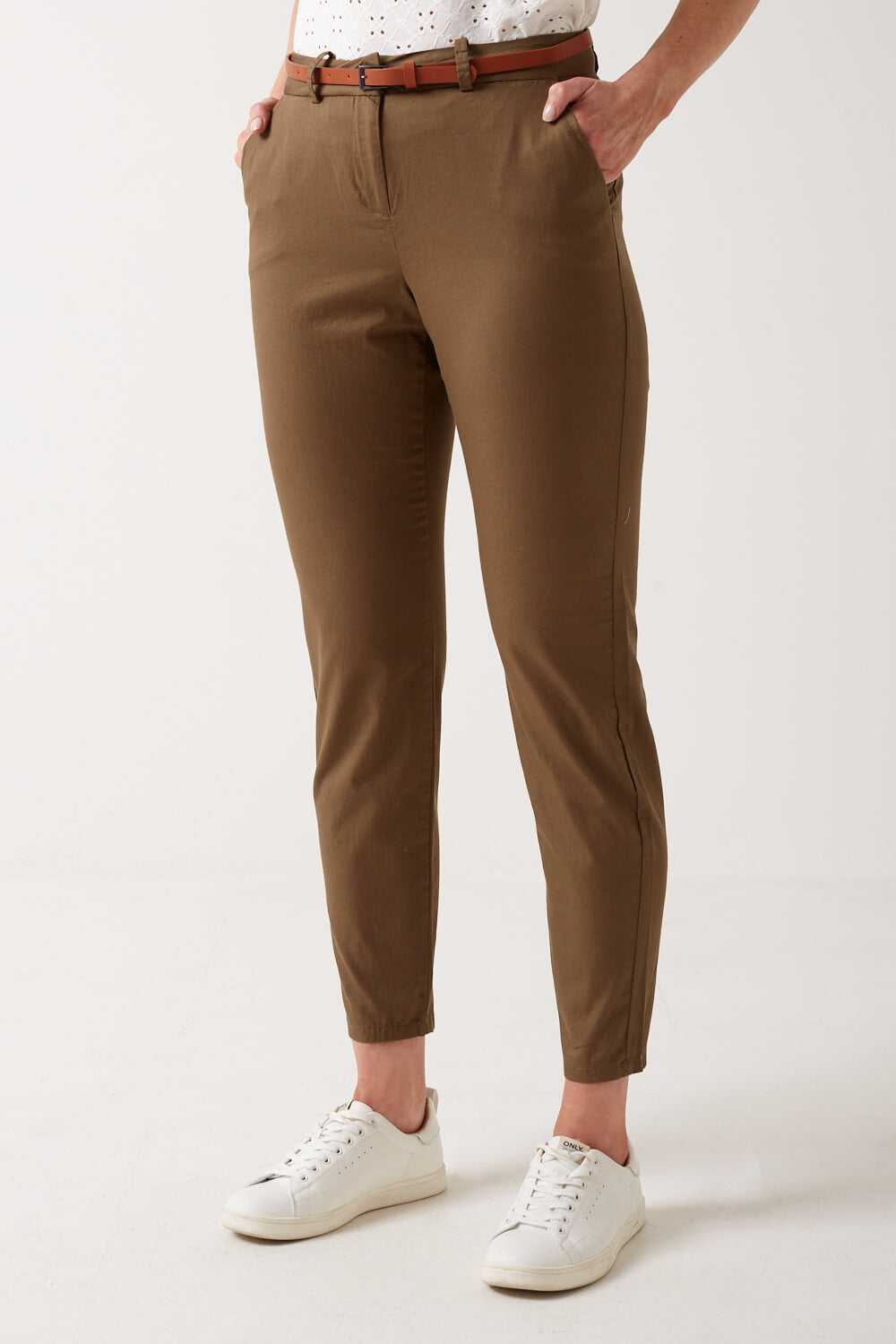 Flash Mid Rise Belted Trousers in Khaki