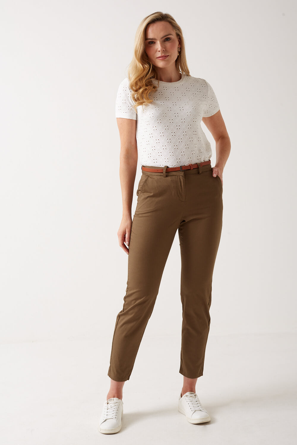 Flash Mid Rise Belted Trousers in Khaki