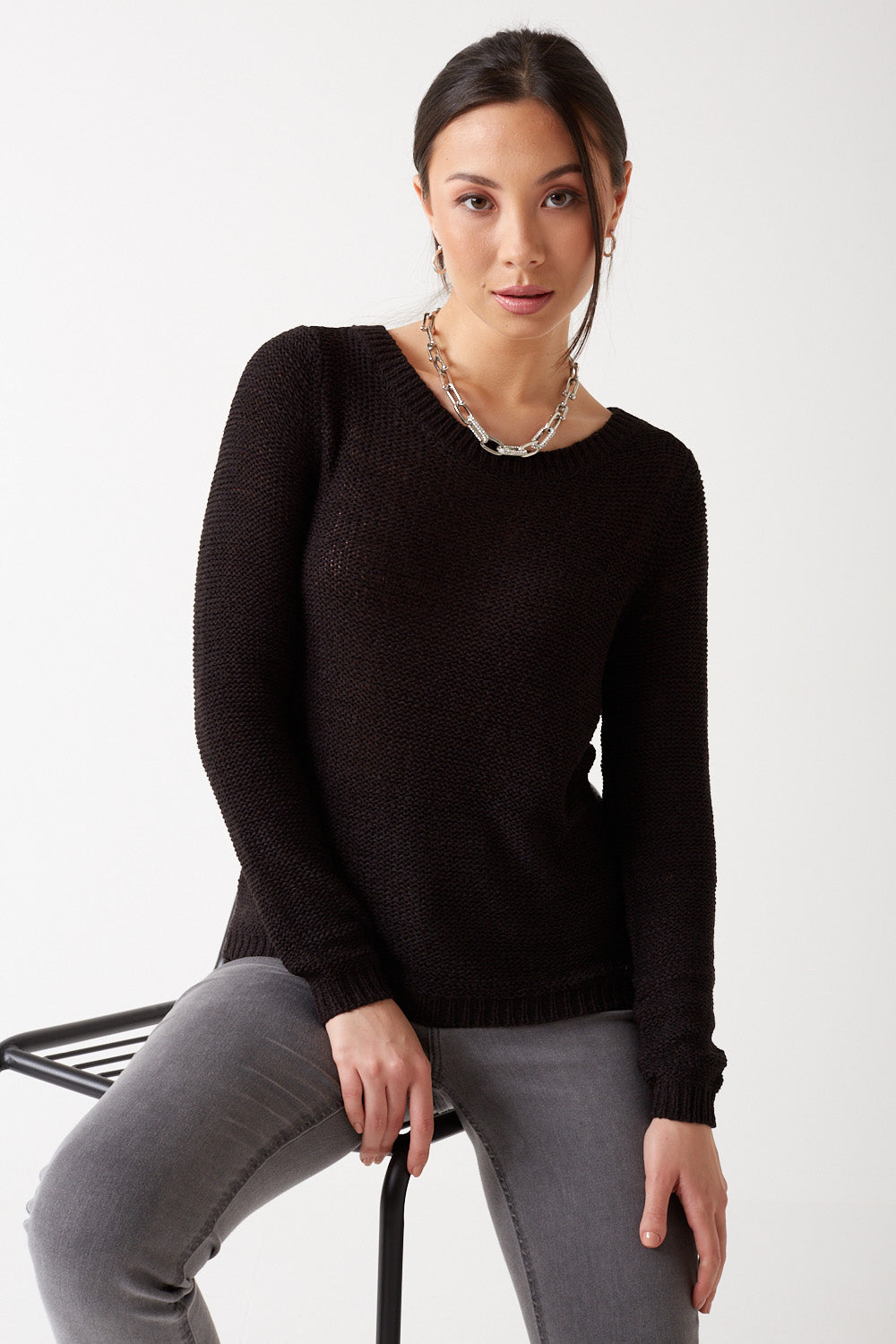 Geena Knit Pullover in Black
