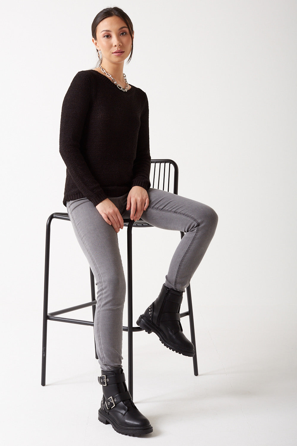 Geena Knit Pullover in Black
