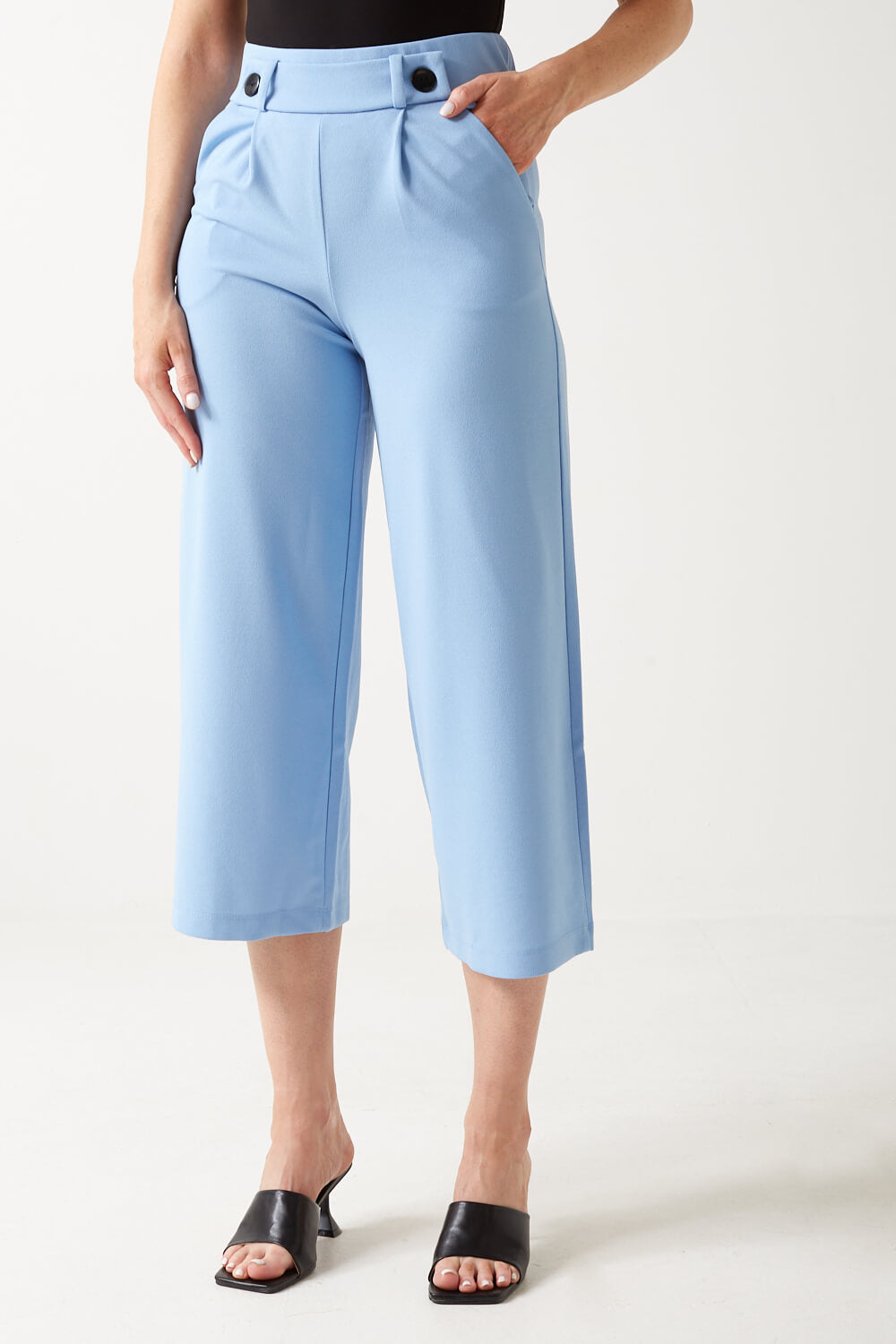 Geggo Button Waist Cropped Trousers in Blue