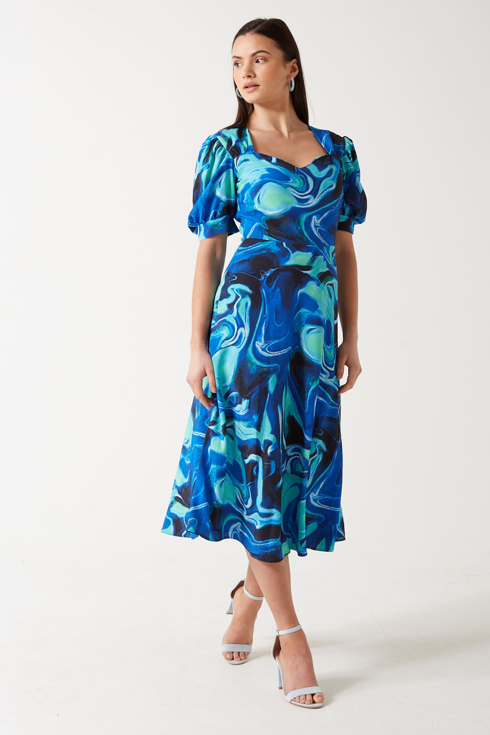 Georgina Printed Midi Dress in Blue