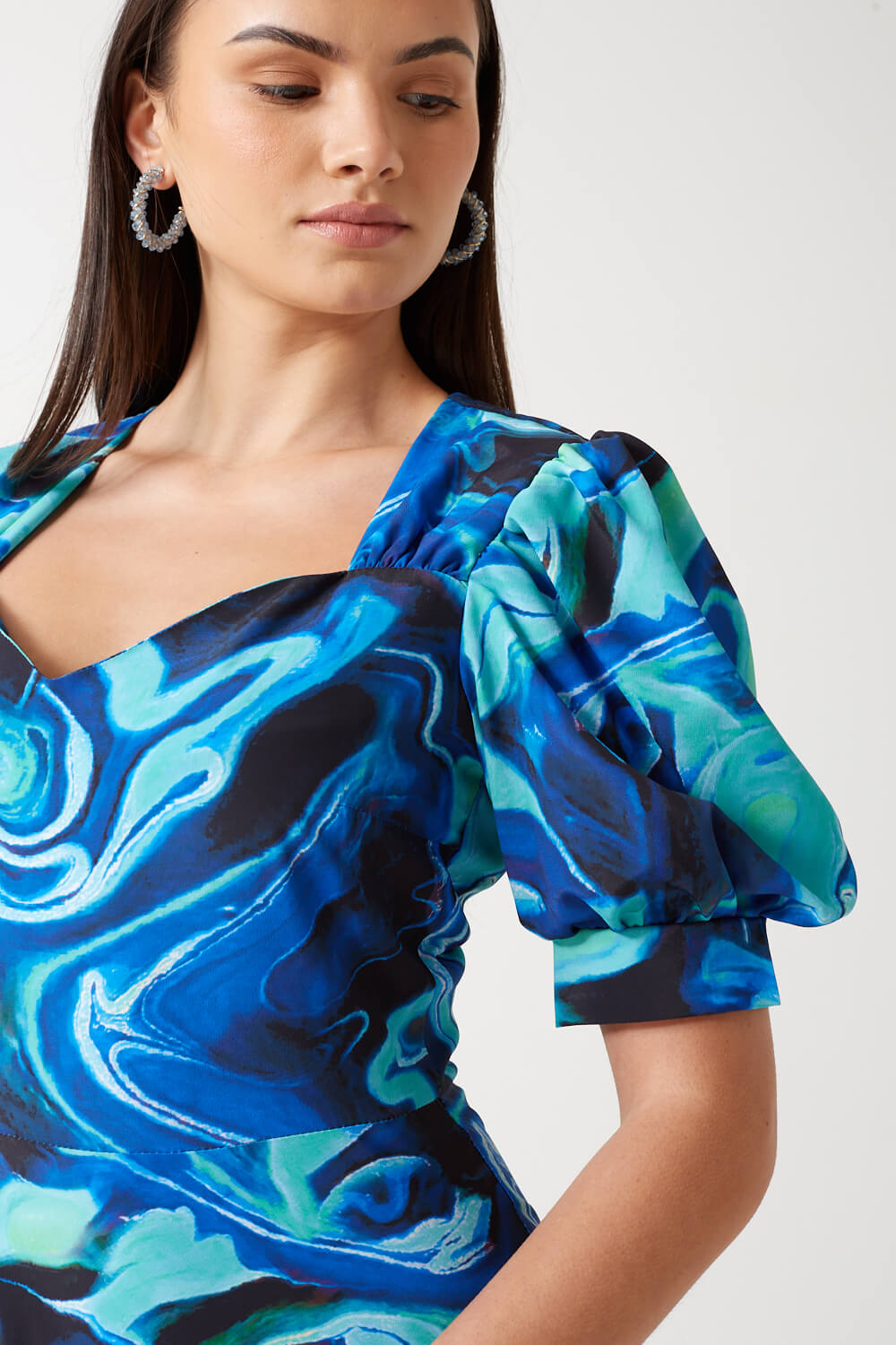 Georgina Printed Midi Dress in Blue