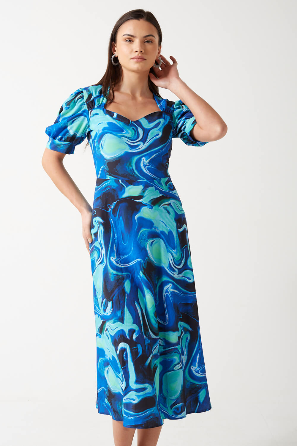 Georgina Printed Midi Dress in Blue