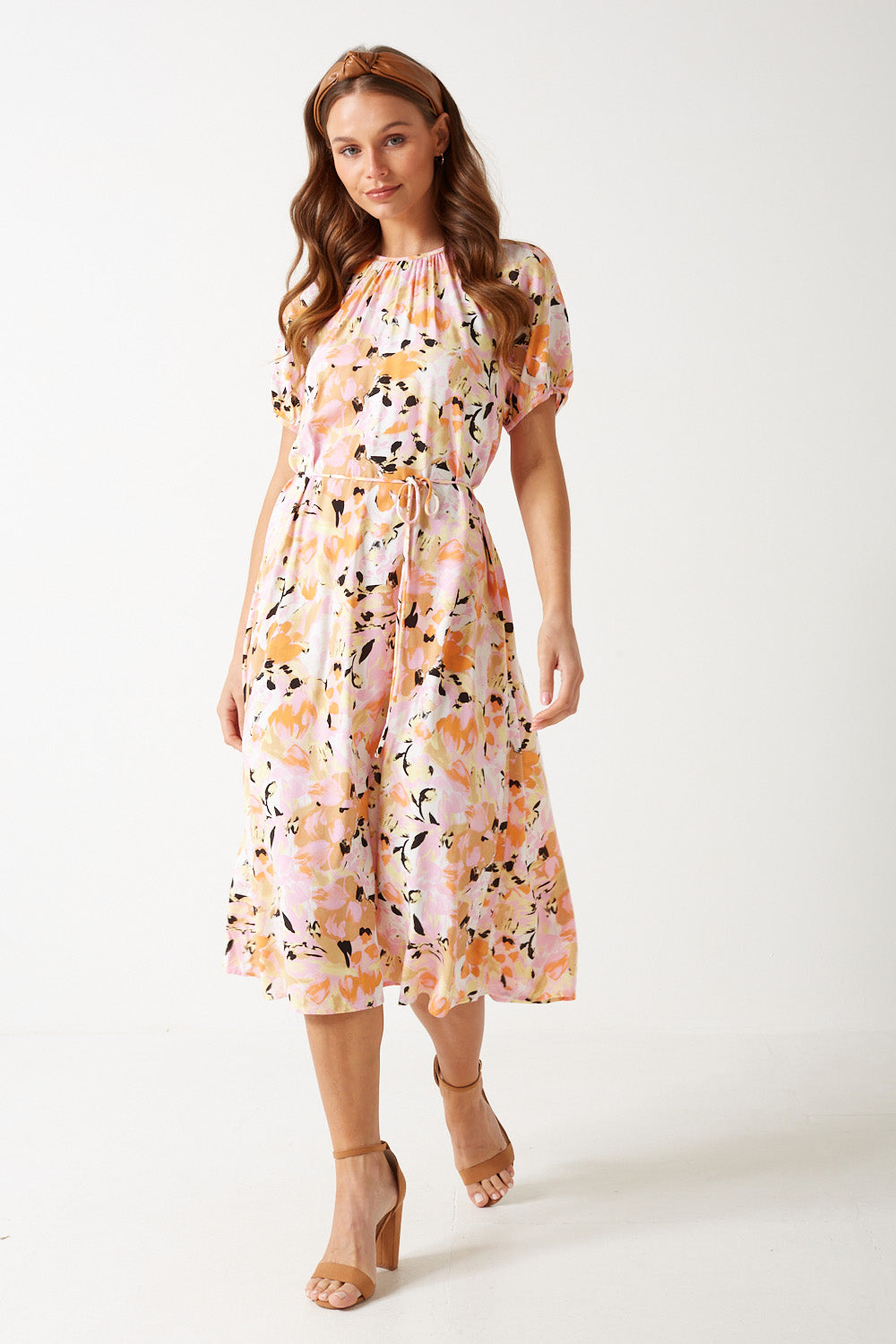 Gia Floral Print Midi Dress in Multi