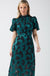 Gina Puff Sleeve Dress in Green Brocade