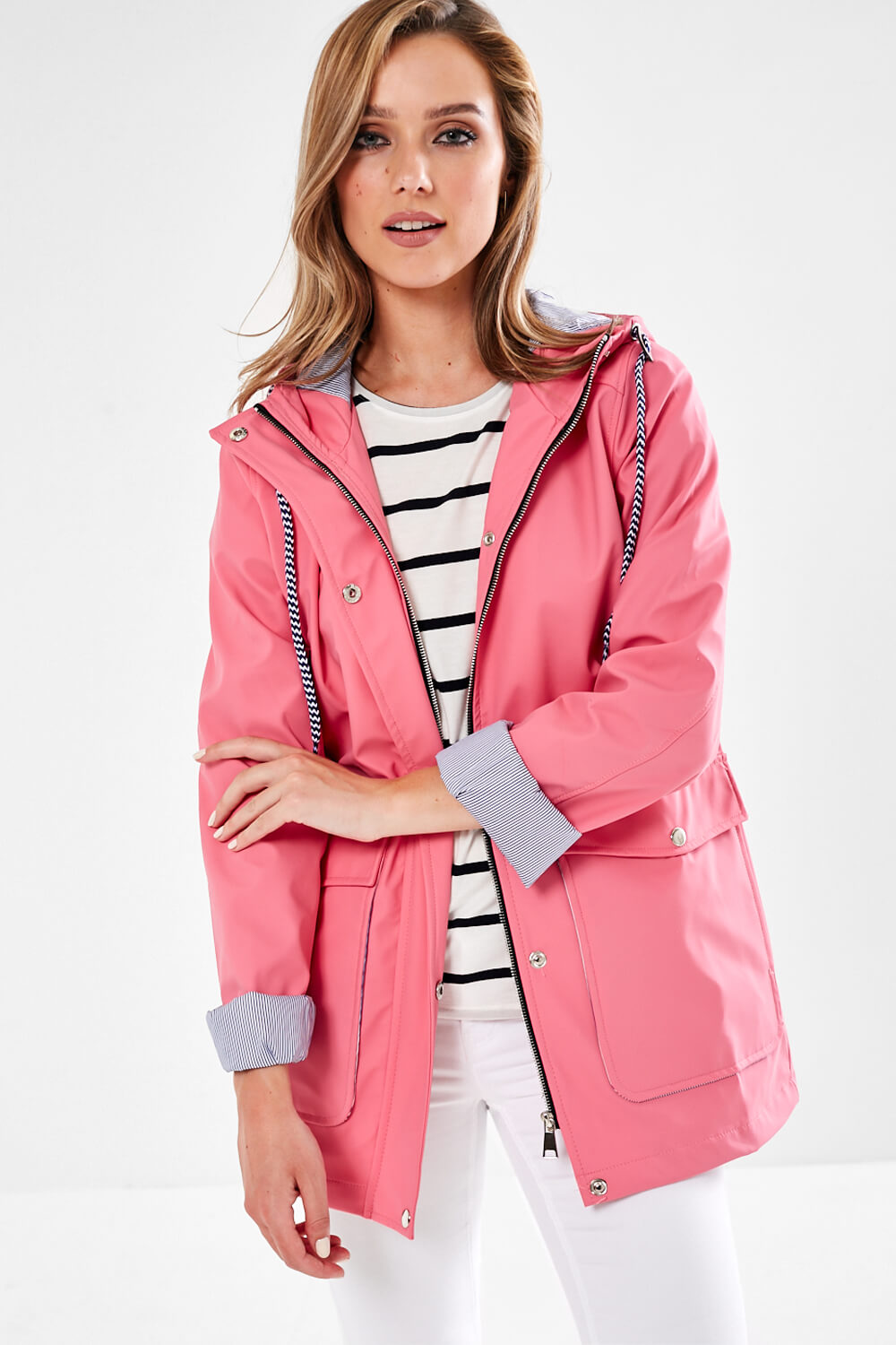 Lilly Stripe Lined Raincoat in Bubblegum Pink