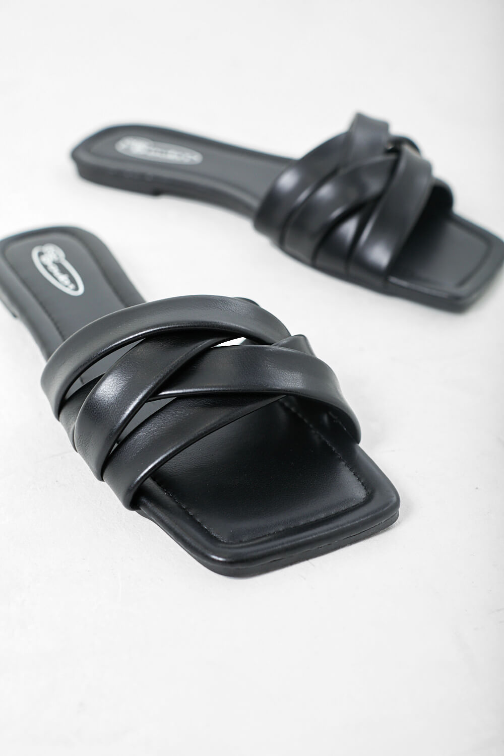 Amina Leather Slider Sandals in Black