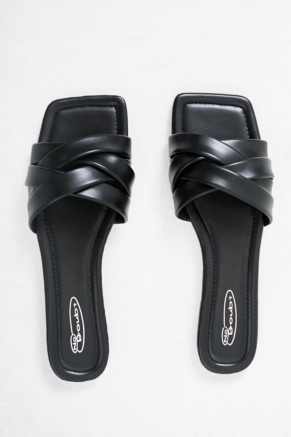 Amina Leather Slider Sandals in Black