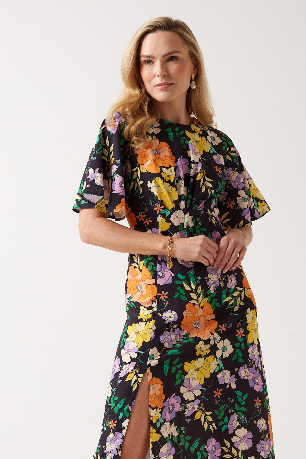 Grayson Floral Print Midaxi Dress in Black