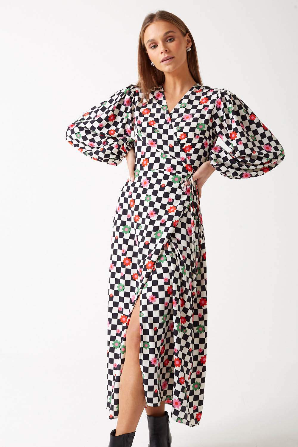 Gwen Mixed Geometric And Floral Wrap Dress
