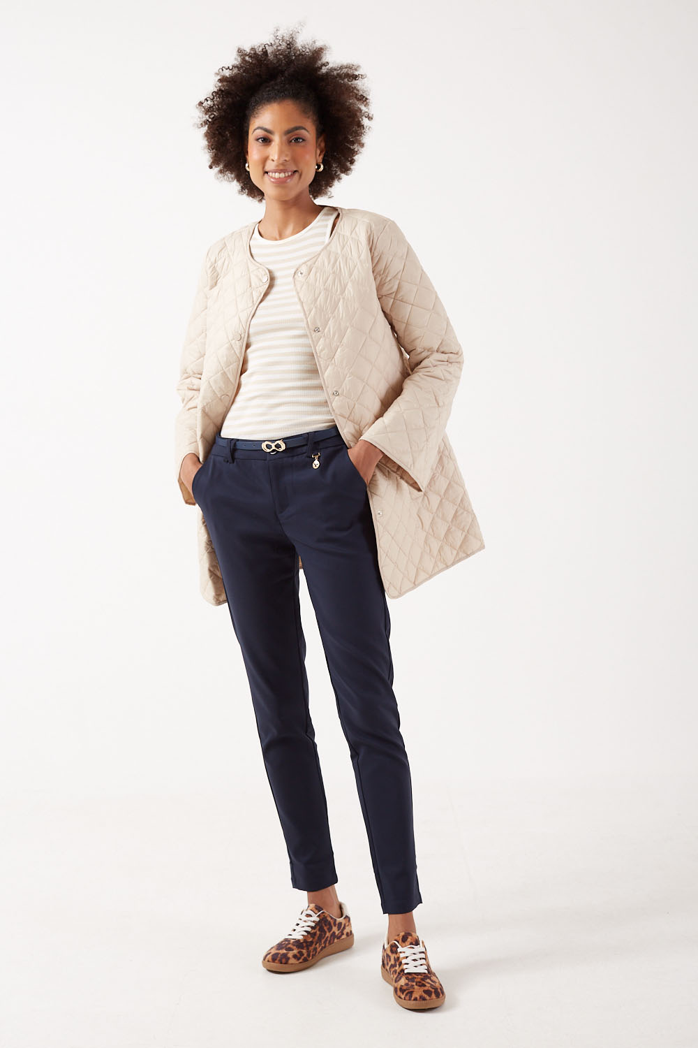 Brett Slim Belted Trousers in Navy