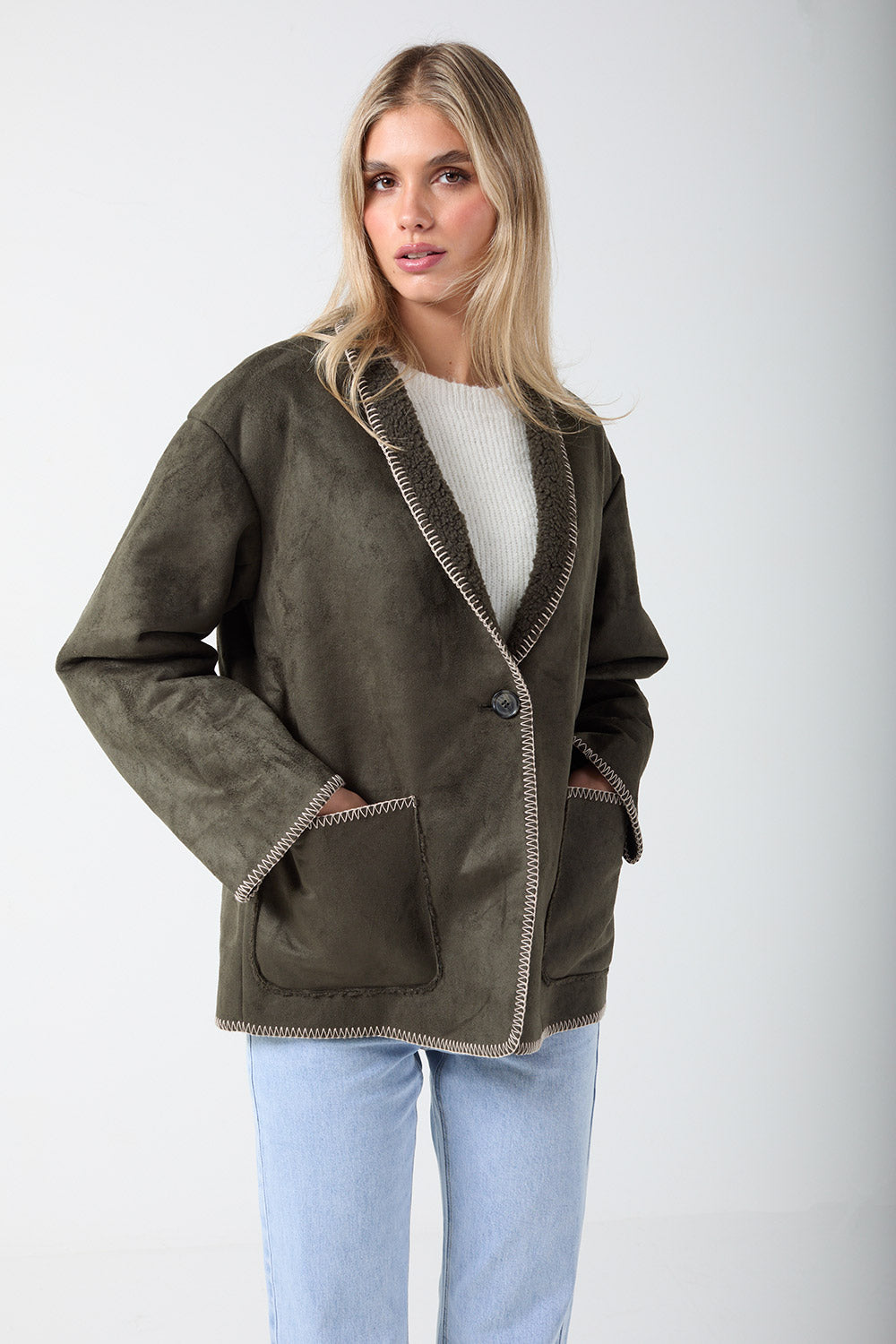 Livia Stitch Detail Jacket in Peat