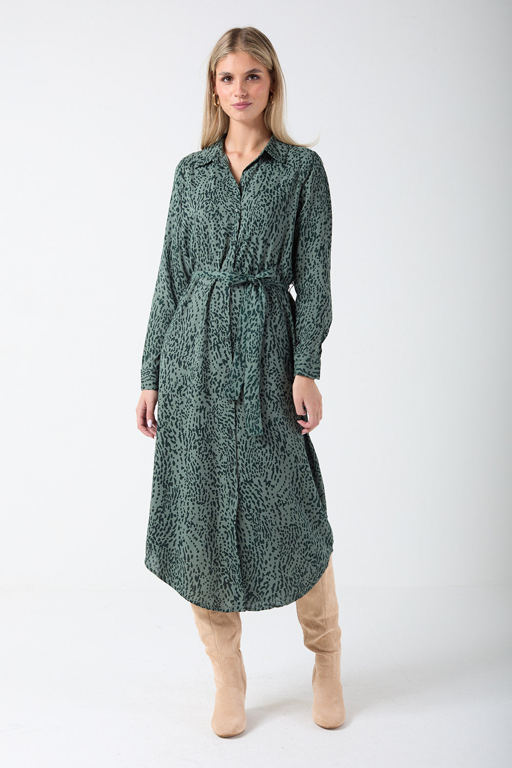 Owena Animal Print Shirt Dress