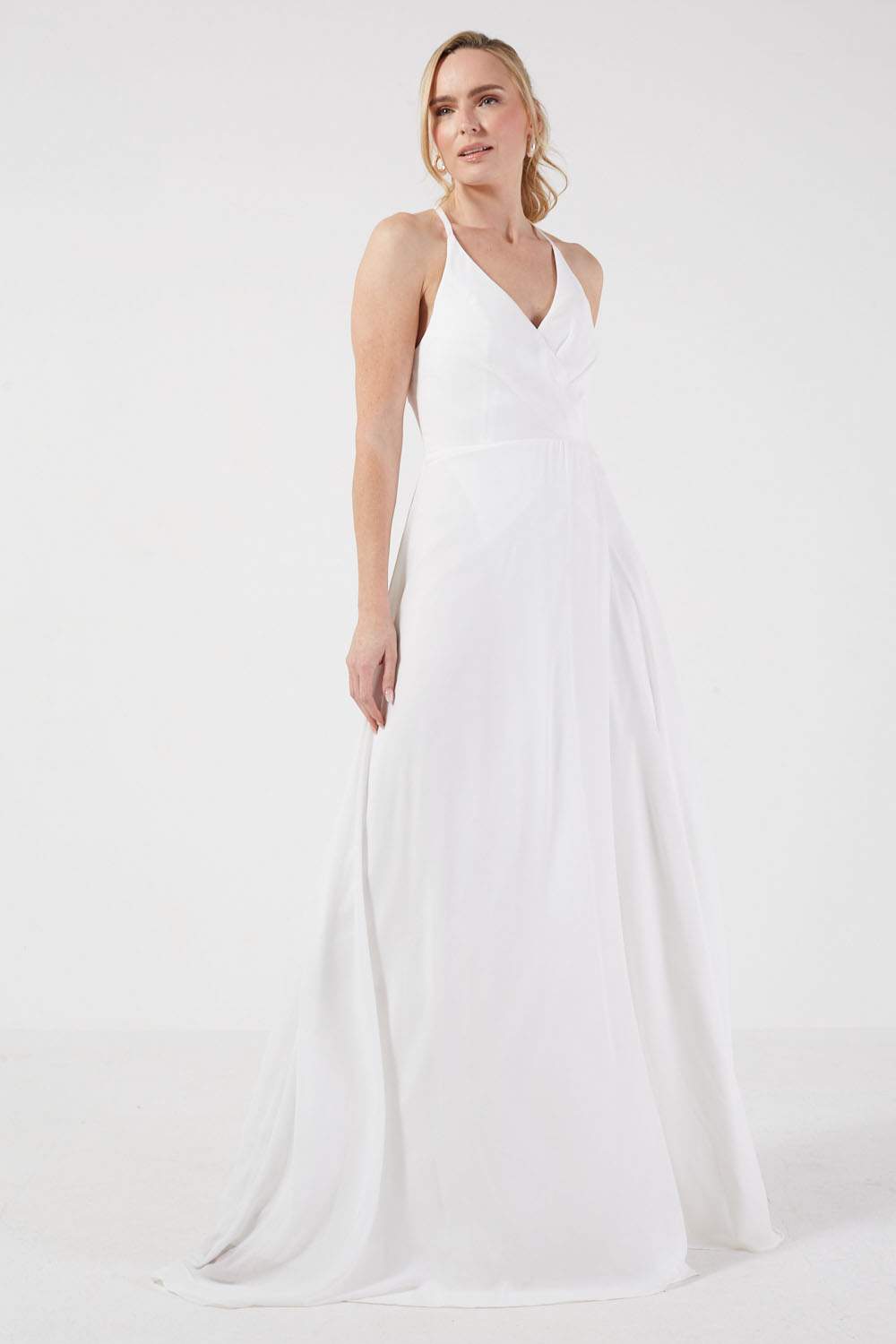 Pietra Strappy Chiffon Long Occasion Dress in White