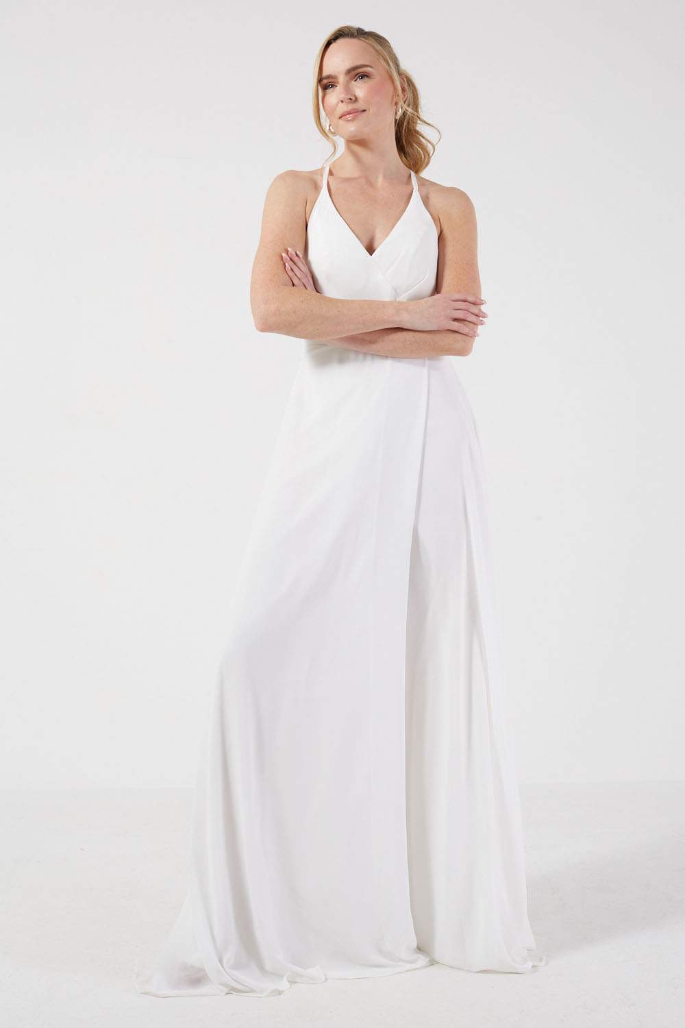 Pietra Strappy Chiffon Long Occasion Dress in White