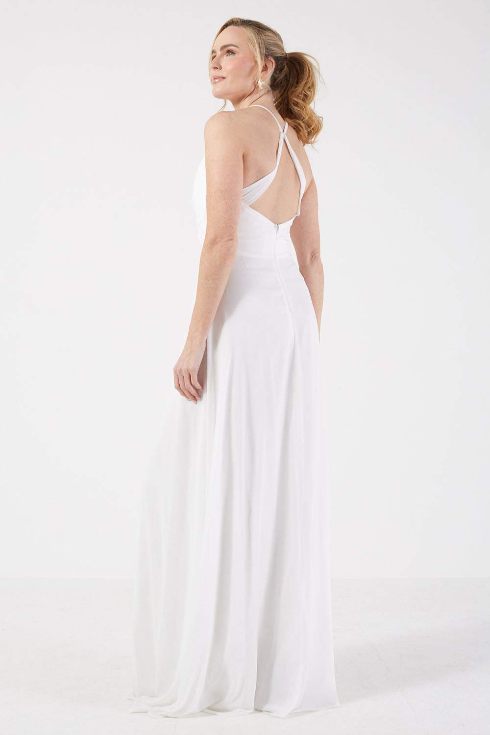 Pietra Strappy Chiffon Long Occasion Dress in White