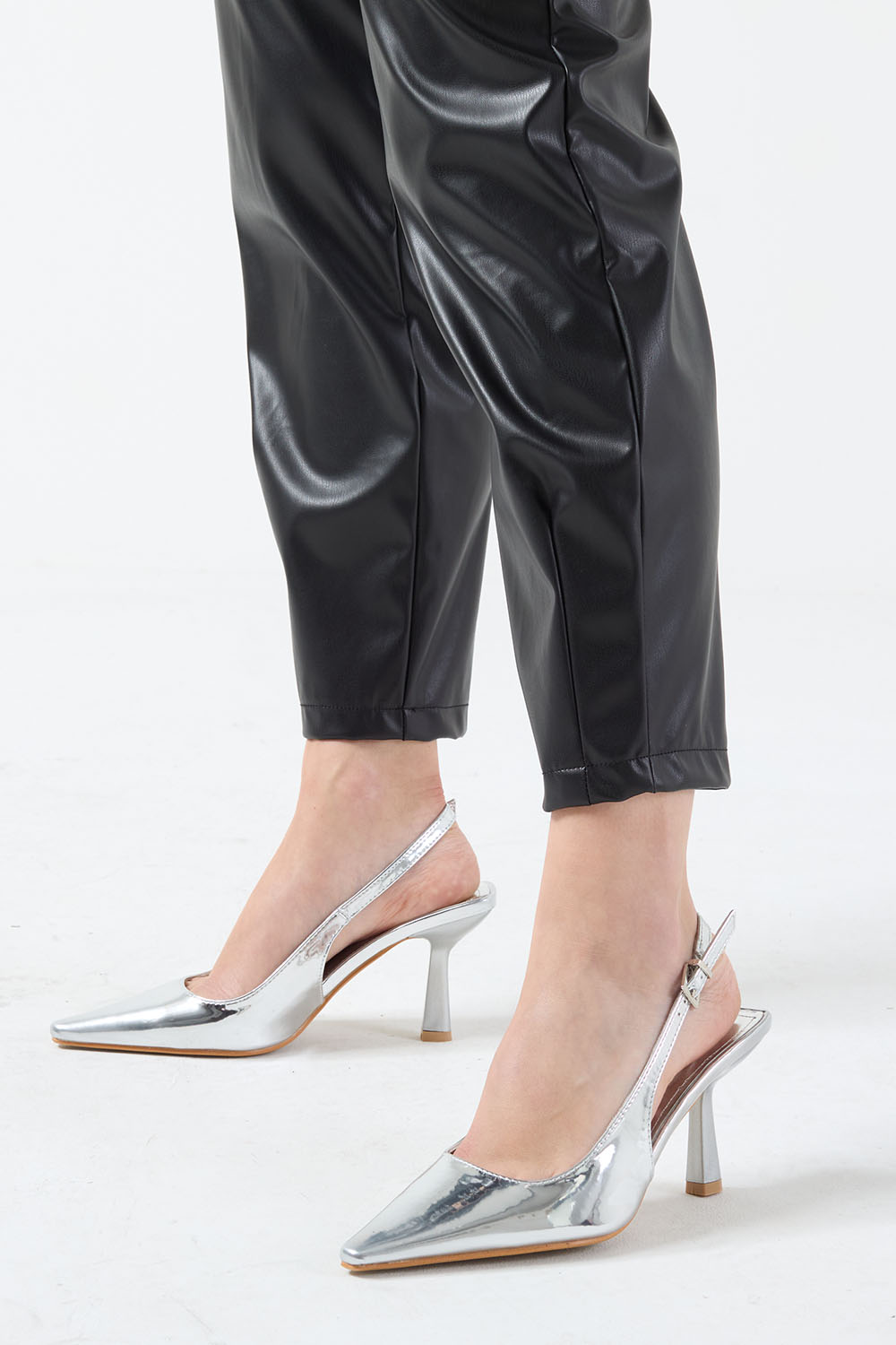 Annie Metallic Slingback Kitten Heels in Silver