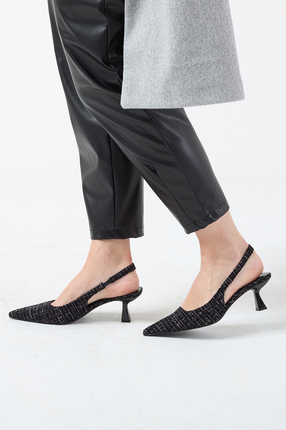 Olive Fabric Slingback Kitten Heel in Black