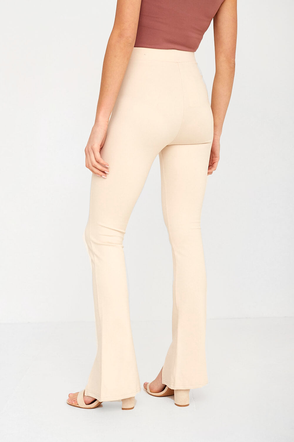Iva Split Hem Flared Trousers in Cream