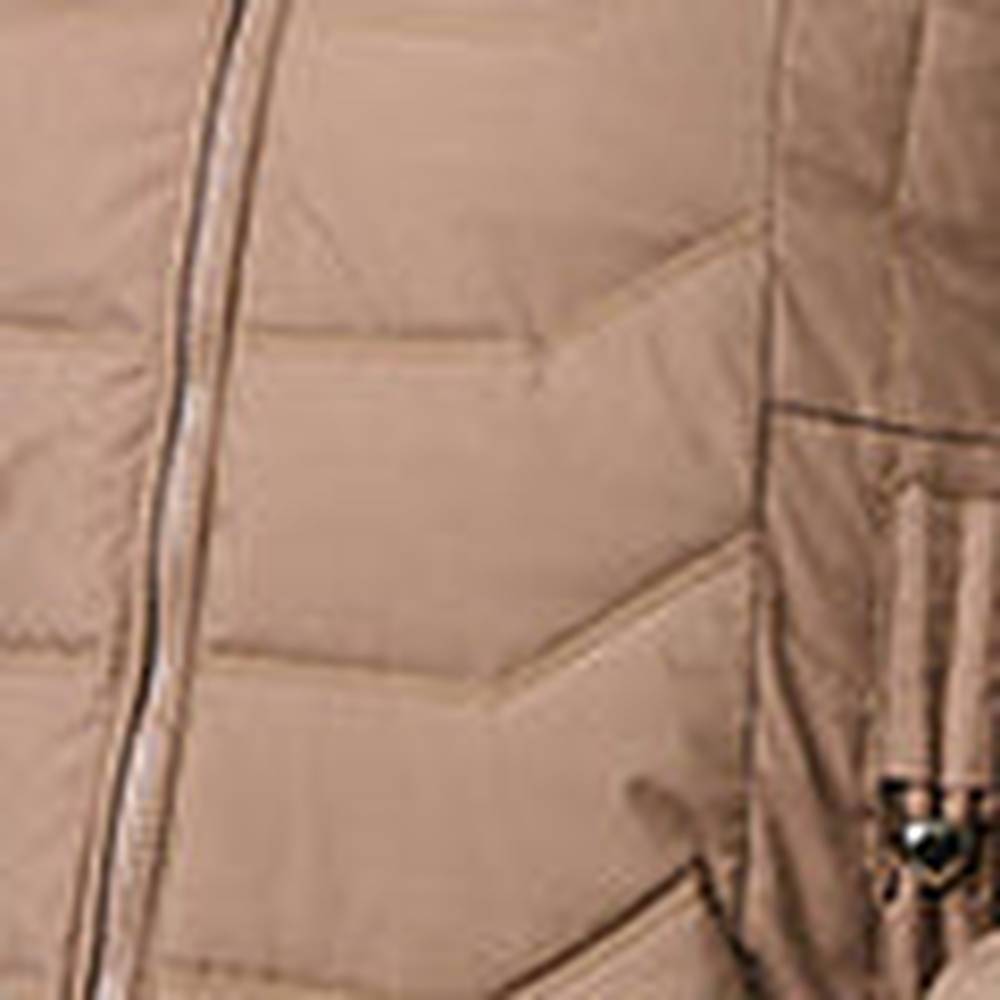 Faux Fur Hooded Zip-Up Puffer Jacket in Brown