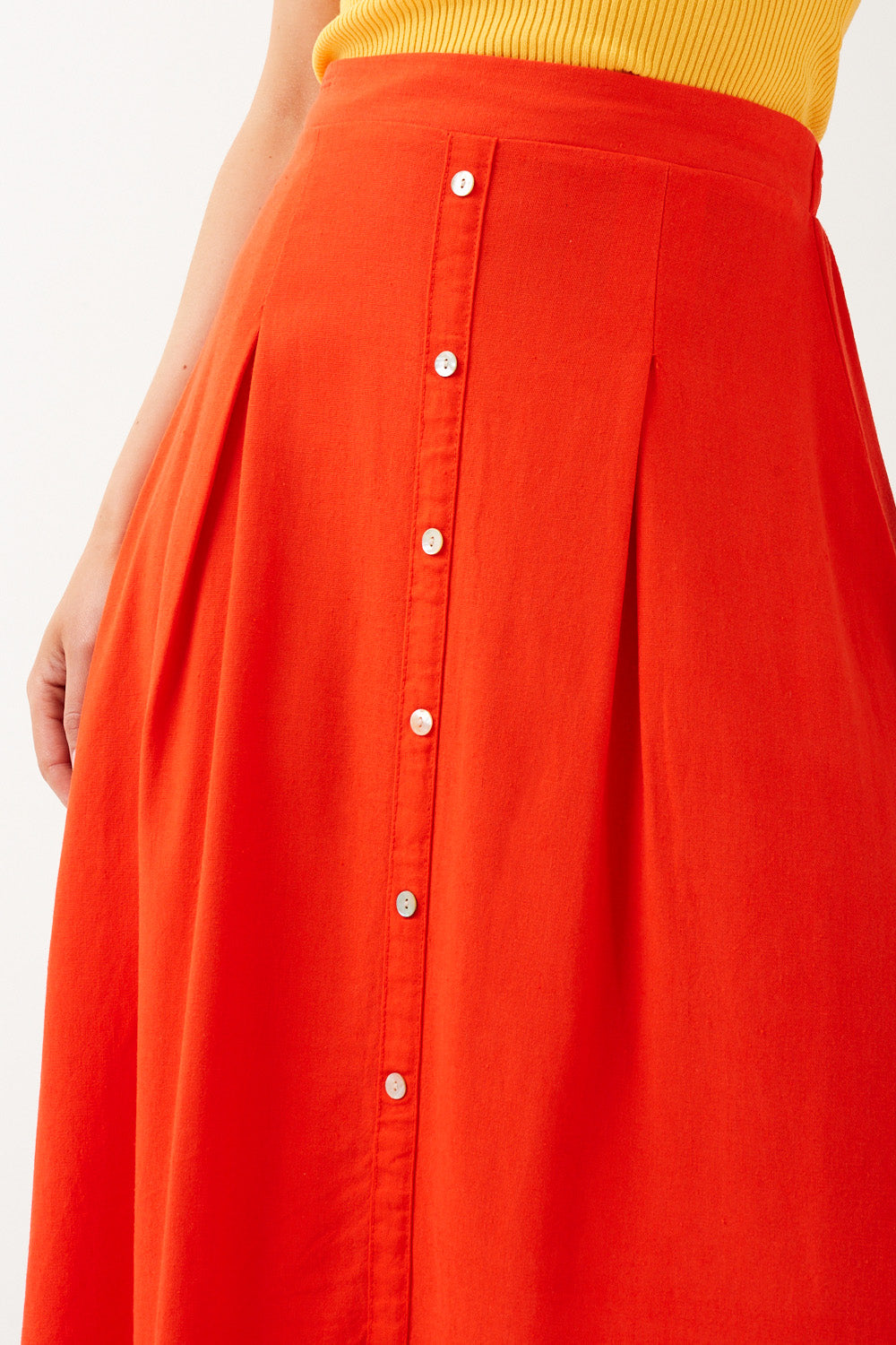 Jesmilo Linen Midi Skirt in Orange