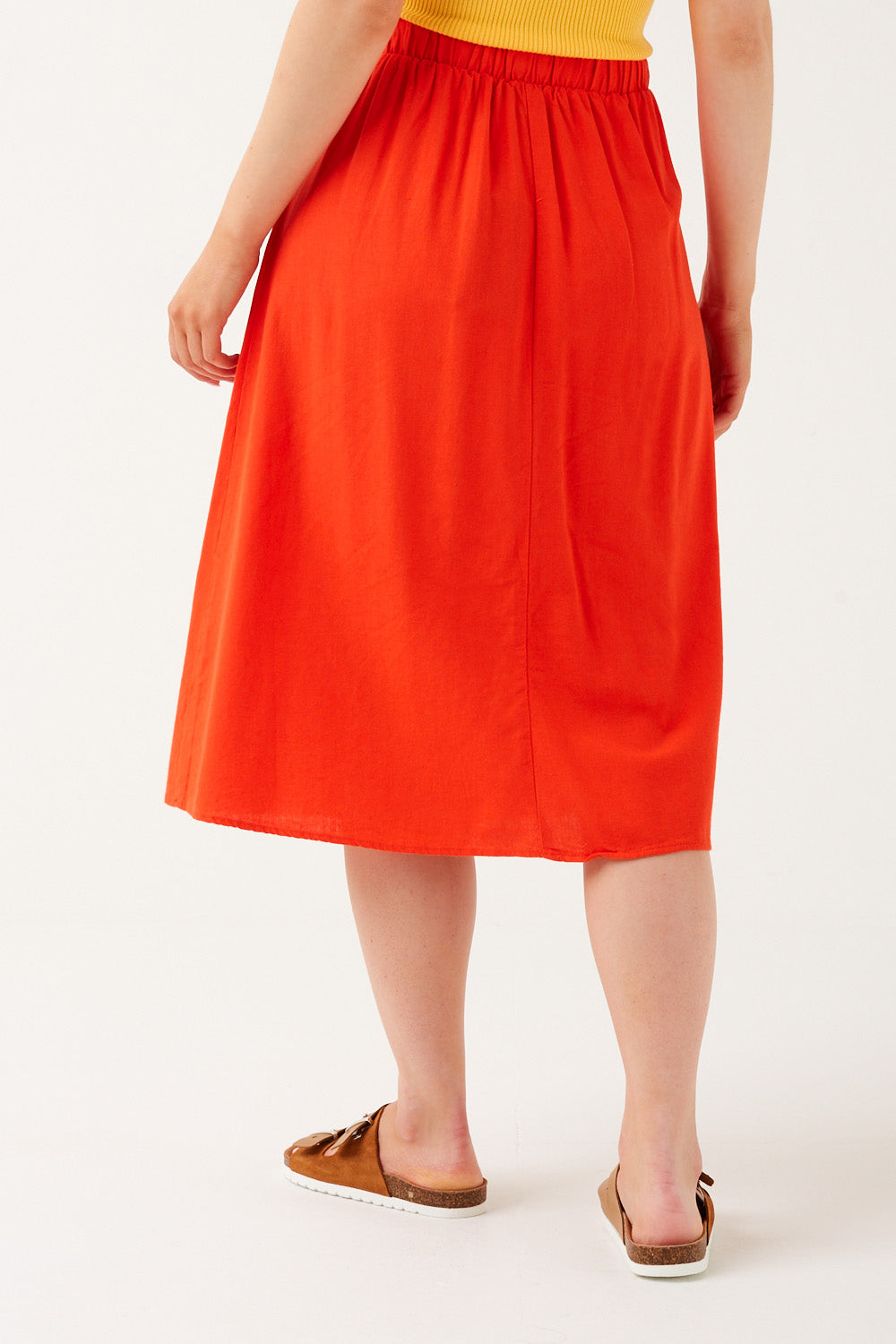 Jesmilo Linen Midi Skirt in Orange