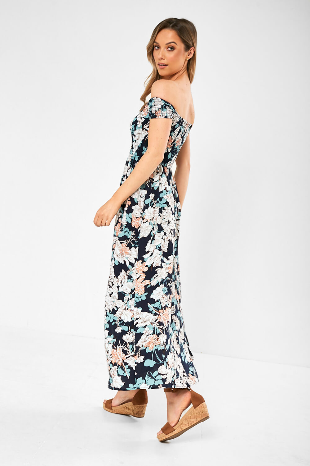 Jill Off Shoulder Dress in Navy