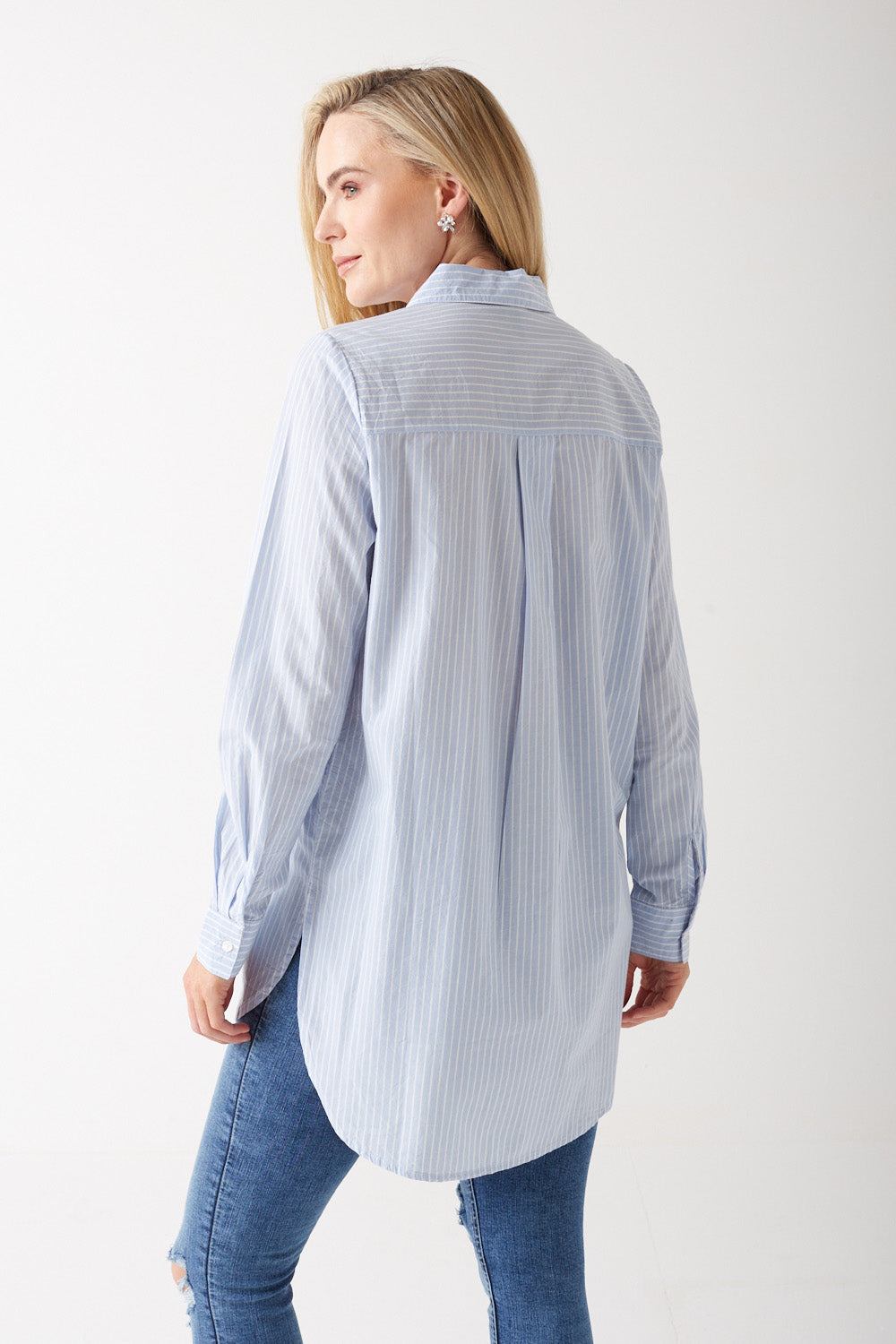 Jiva Stripe Long Shirt in Blue