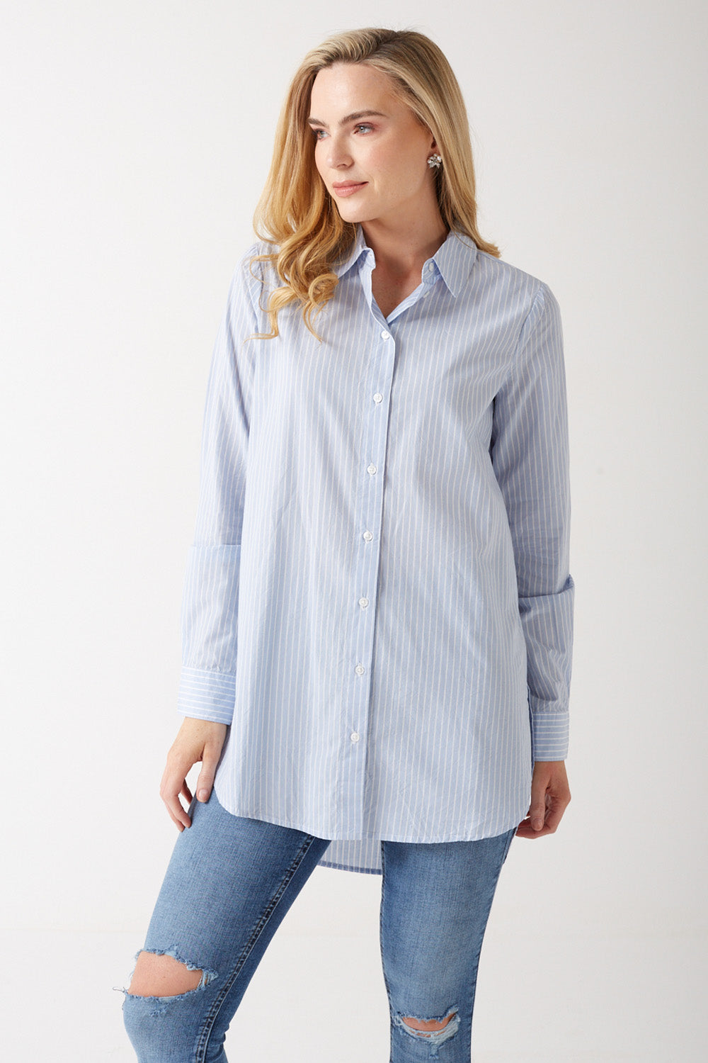 Jiva Stripe Long Shirt in Blue