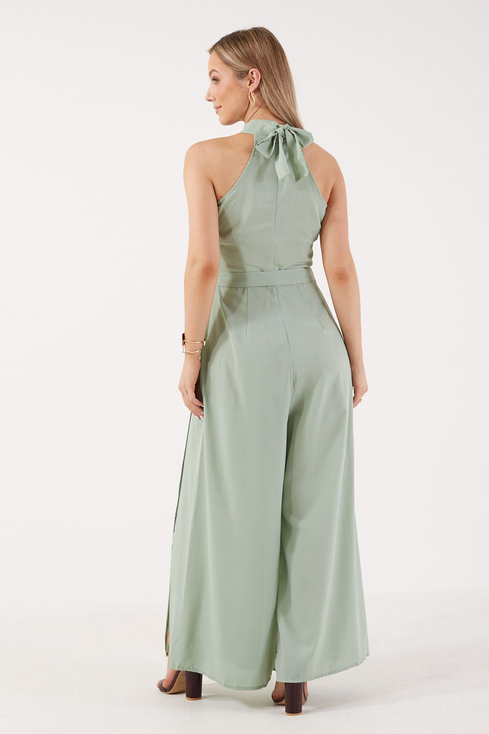 Karlie Halter Neck Belt and Tie at Back Jumpsuit in Mint